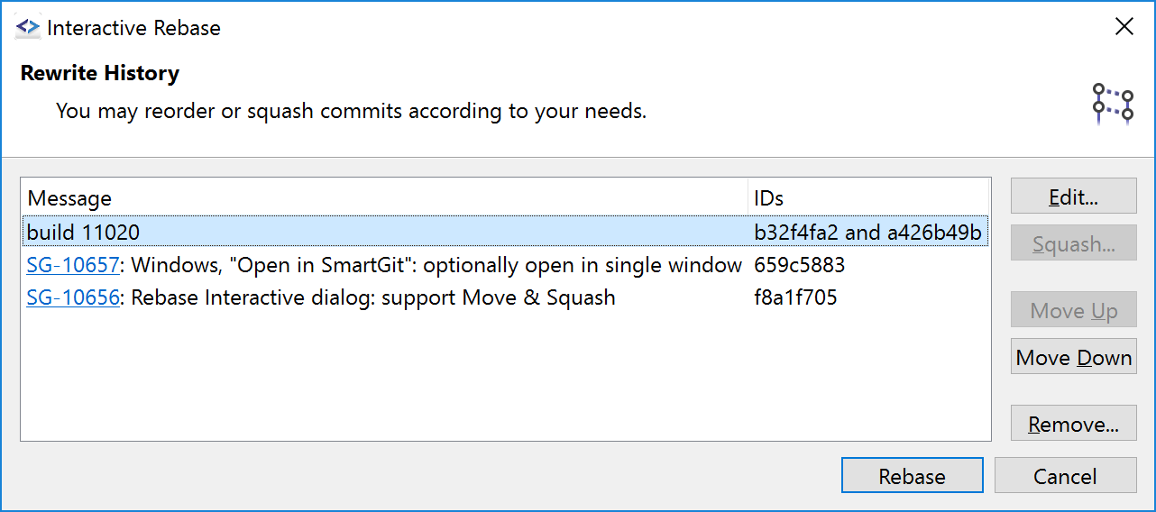 The interactive rebase allows batch processing of multiple changes.