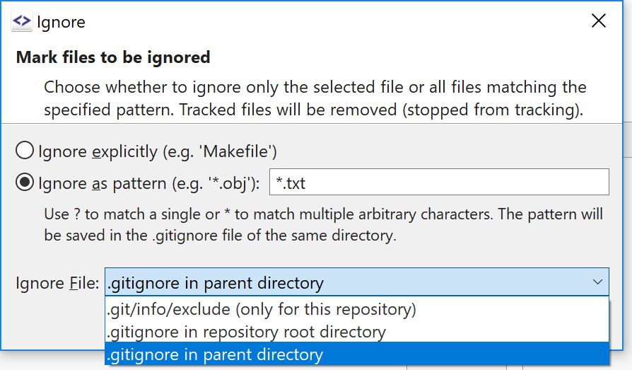 Select where to store the ignore pattern.