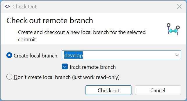 When checking out a remote branch in the Working Tree or Log window you can specify the local name.