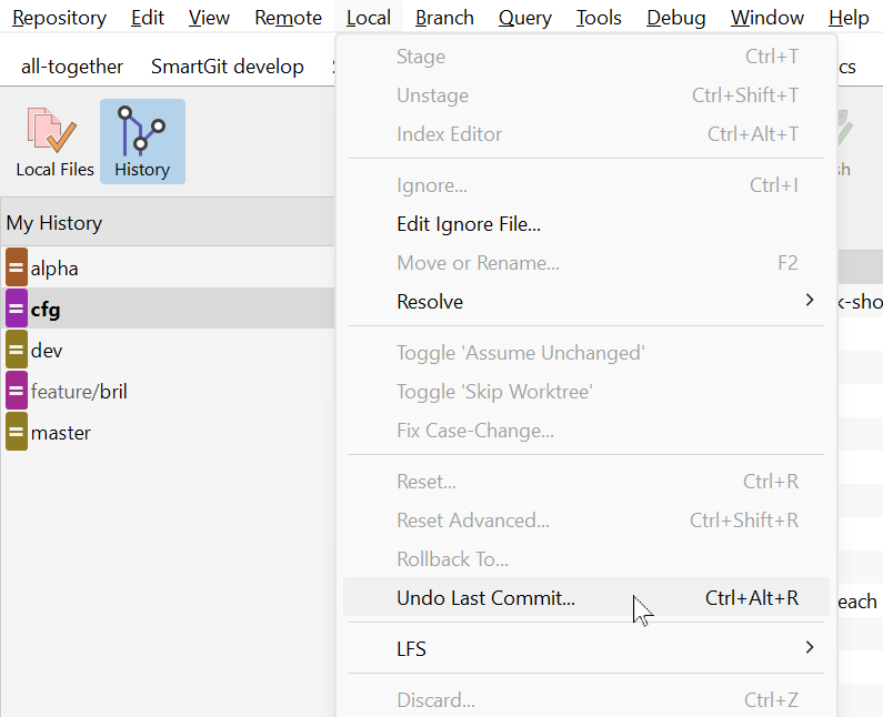 Undo a commit with SmartGit.