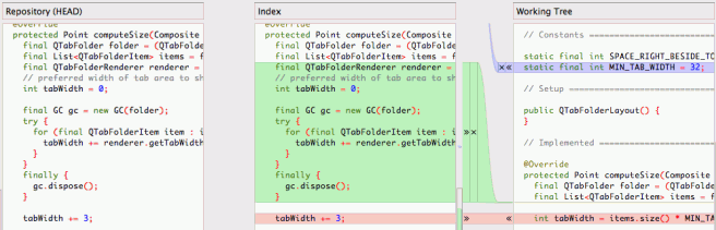 the index editor allows to prepare the next commit file contents, independent of the working tree changes