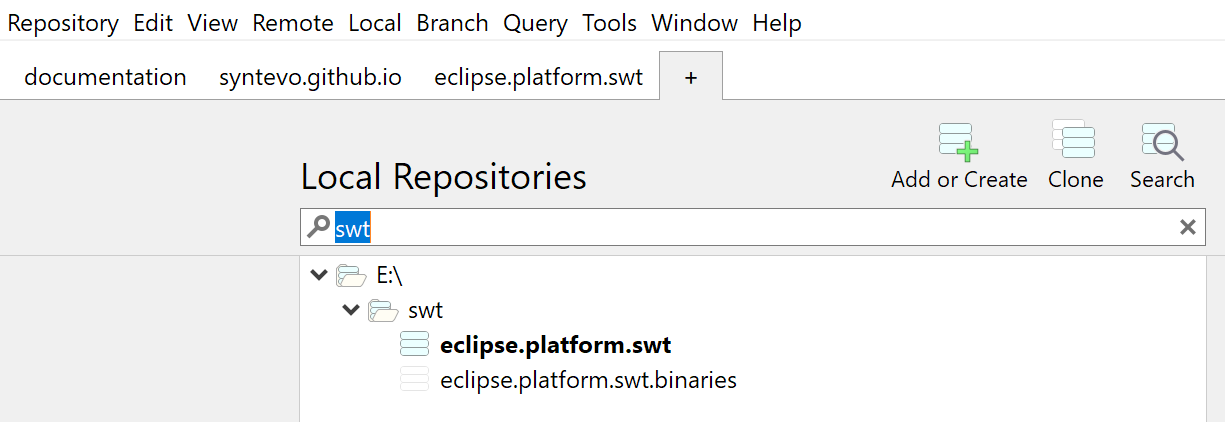 The Repositories view with focus on repository management.