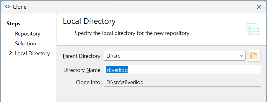 Easier selection for the directory when cloning.