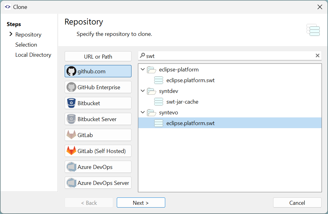 Cloning from a hosting provider has been simplified.