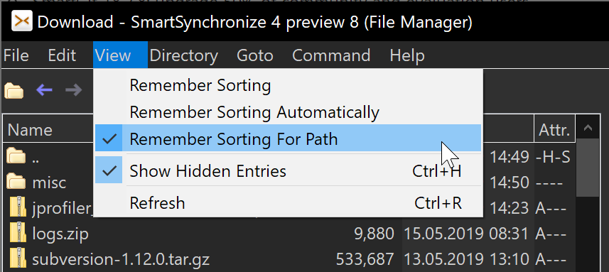 SmartSynchronize can have different sortings for different paths.